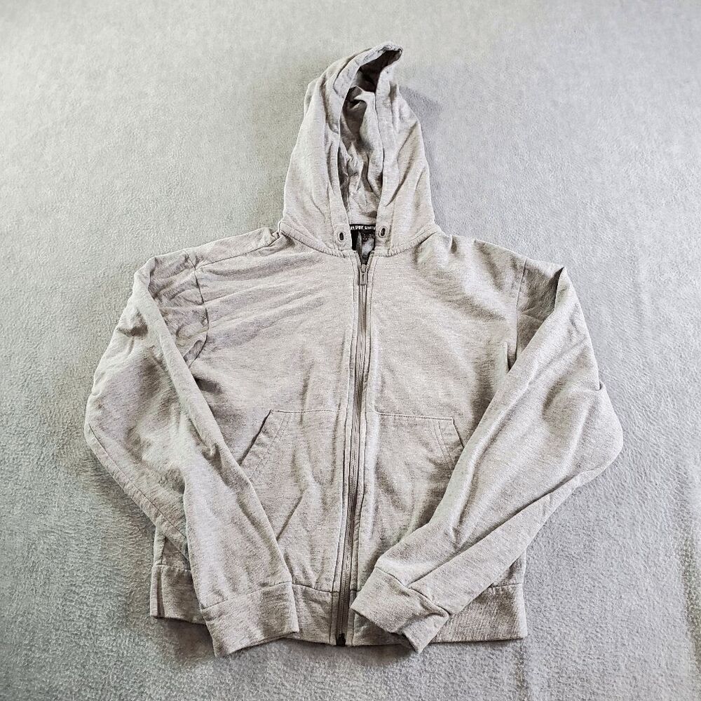adidas Hoodie Womens XS Gray Solid Pockets Raglan Fleece Full Zip Logo Jacket